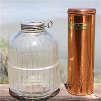 Antique Hoosier Glass Jar & Copper Pasta Holder