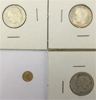 4pc US Mercury, Roosevelt, Mercury, Mini Gold Dime