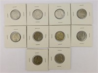 10pc 1939-1945 47 Jefferson Nickel Coin Collection