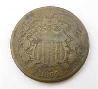 1865 US Two Cent Piece Coin