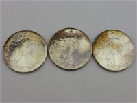 3pc 1986 1oz silver dollar coin