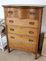 Antique Bow Front Oak Highboy Dresser