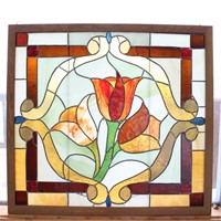 Large Art Deco Stained Glass Window Tulips