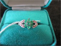 STERLING SILVER PINK & GREEN STONE RING SZ 8.5