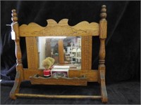 ANTIQUE CARVED OAK SHAVING MIRROR 16.5"T X 17.5"W