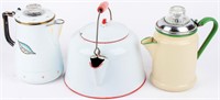 Vintage Enamelware Water Kettle & Coffee Pots