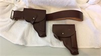 Modern German Brown Leather Holsters and Belt