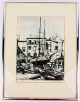 Art Print Etching Little Boatyard Venice Barrymore