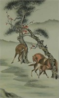 Chinese Watercolour Horse Painting on Scroll