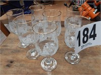 7PC ETCHED GLASS STEMS WITH GOLDLEAF RIM
