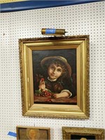 Framed Oil On Canvas Of A Cherry Girl