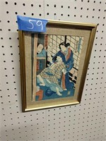 Early Japanese woodblock framed