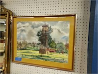 Framed Watercolor Of A Water Tower Artist Signed