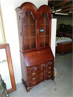 Cherry Shell Carved Drop Front Secretary Desk By