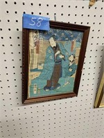 Early Japanese woodblock framed