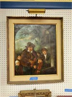 Framed Oil Painting Of A Group With A Boy Playing