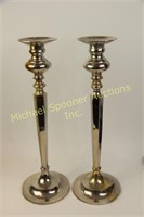 PAIR TAPERED ENGLISH SILVER CANDLE HOLDERS