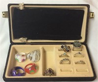 Vintage Velvet Jewelry Box & Bag and Contents w/