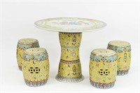 CHINESE PORCELAIN GARDEN TABLE AND STOOLS