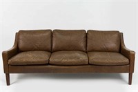 BORG MOGENSEN STYLE BROWN 3 SEATER SOFA