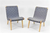 PAIR OF BLUE JENS RISOM LOUNGE CHAIRS