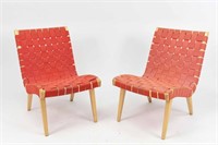 PAIR OF RED JENS RISOM LOUNGE CHAIRS