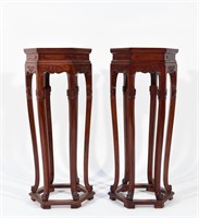 PAIR OF CHINESE MARBLE AND WOOD PEDESTALS