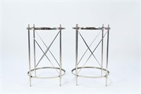 PAIR OF CHROME & GLASS SIDE TABLES