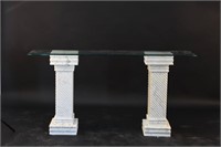 MARBLE & GLASS PEDESTAL CONSOLE