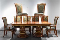 ORNATE DINING TABLE & (8) DINING CHAIRS