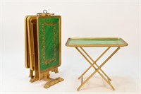 ITALIAN GREEN PAINTED TRAYS W/ STAND