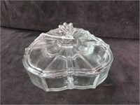 VINTAGE DIVIDED GLASS COVERED CANDY DISH 4"T X 7"W