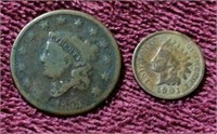 1833 USA LARGE CENT & 1901 INDIAN HEAD CENT