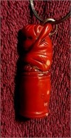 CARVED RED CORAL PENDANT ON STERLING CHAIN