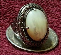 OVAL MOTHER OF PEARL PIERCED STERLING RING