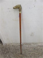 PRIMITIVE BRASS HORSE HEAD CANE WITH HIDDEN GLASS