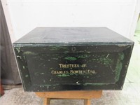 ANTIQUE PRIMITIVE METAL TRAVELING BANKERS BOX