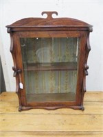 19TH CENTURY PRIMITIVE PINE CURIO WITH WAVY GLASS