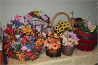 Lot-Artificial Flowers, Wreaths, Red Baskets,