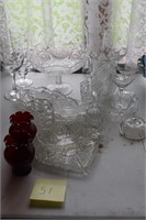 20 Piece Glassware-Crystal & 2 Red Vases