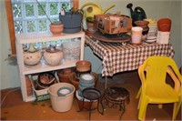 Lot-Clay Pots, Ceramic Pots, Metal Plant Stand,
