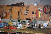 Contents of Pegboard,Work Bench,&Metal Shelf Unit