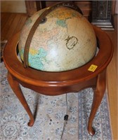 LIGHTED GLOBE ON QUEEN ANNE STYLE STAND