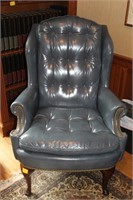 HANCOCK & MOORE BLUE LEATHER WING BACK CHAIR NAIL