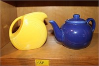 1 YELLOW FIESTA WARE PITCHER AND 1 BLUE CERAMIC