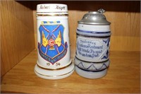 2 BEER STEINS - 1 IS SALT GLAZED CERAMIC AND THE