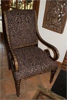 FRENCH STYLE ARM CHAIR W/LOEPARD PRINT UPHOLSTERY