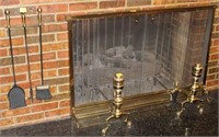 FIREPLACE ACCESSORIES: FIRE SCREEN, ANDIRONS AND