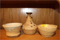 3 HAND THROWN POTTERY PIECES BY DR. FREEMAN