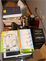 HOUSEWARES: LIGHT BULBS, VASE, BOOKS,